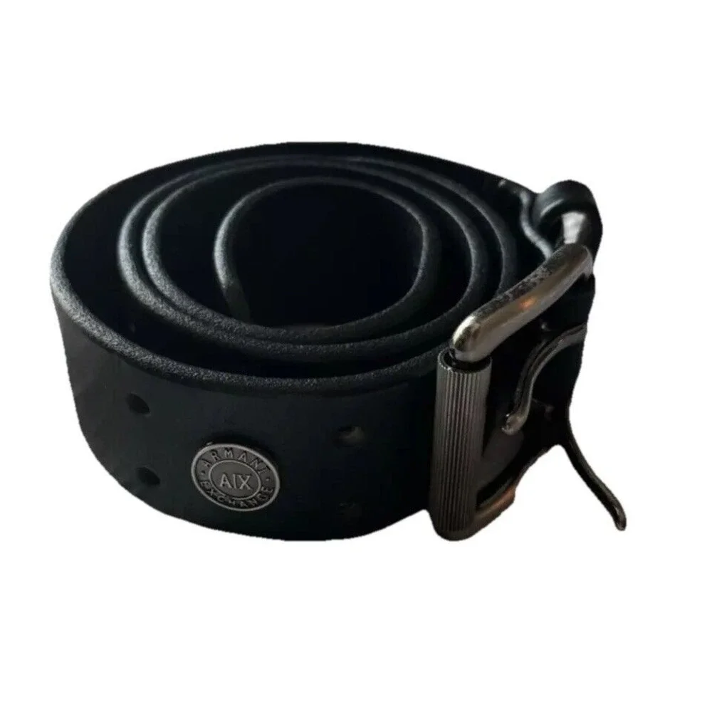 Armani Exchange‎ womens Black Leather Belt With Silver Buckle